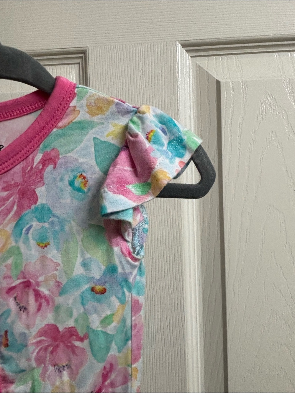 Birdie Bean Pink Bamboo Floral Ruffle-Front Kids One-Piece - Picture 3 of 4